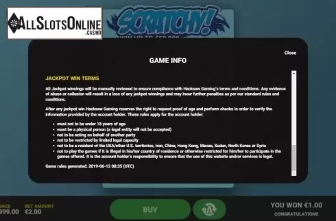 Info 4. Scratchy from Hacksaw Gaming