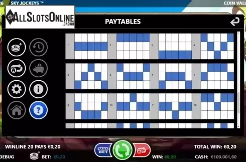 Paylines screen