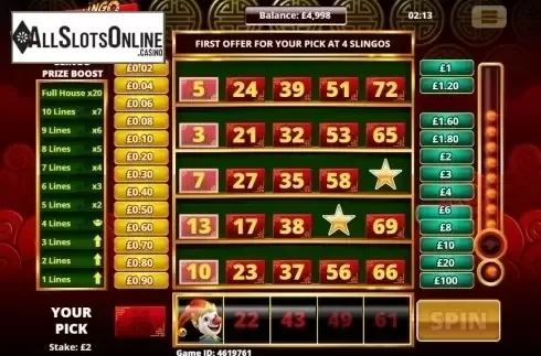 Reel screen. Slingo Fortunes from Slingo Originals