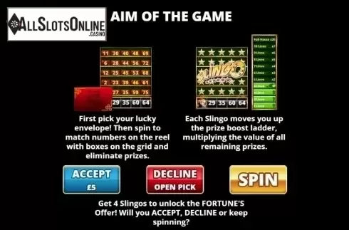 Paytable 1. Slingo Fortunes from Slingo Originals