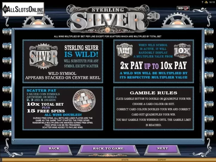Screen3. Sterling Silver 3D/2D from Microgaming