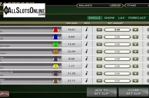 Game Screen. Virtual Racebook 3D from Betsoft