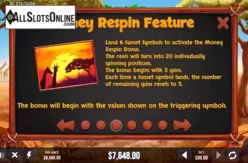 Money Respin Feature screen