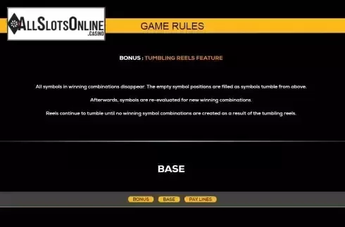 Tumbling reels feature screen