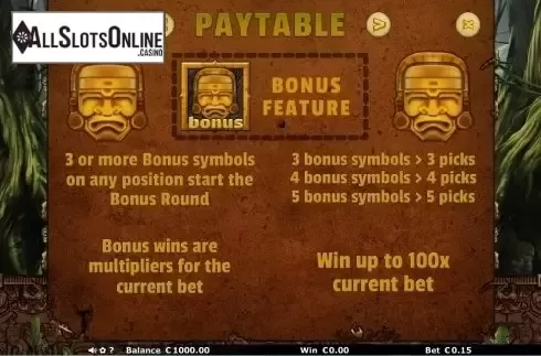 Paytable 3. Aztec Temple (Join Games) from Join Games