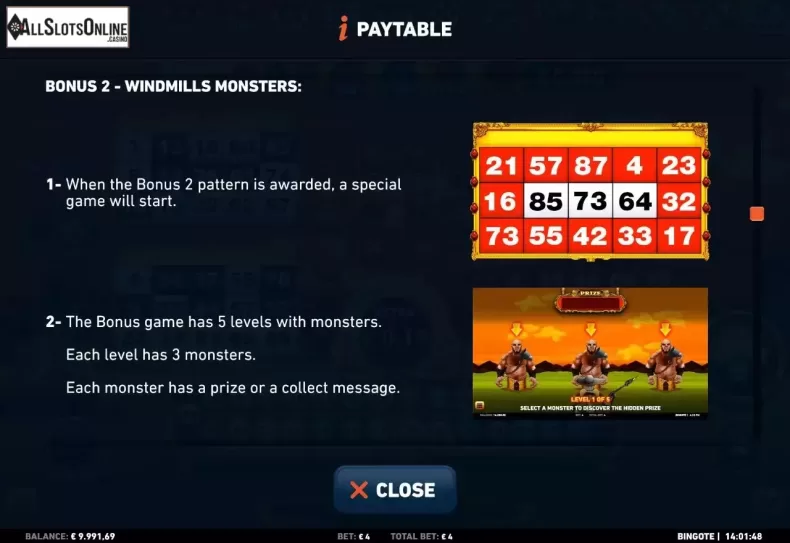 Bonus Windmills monsters screen
