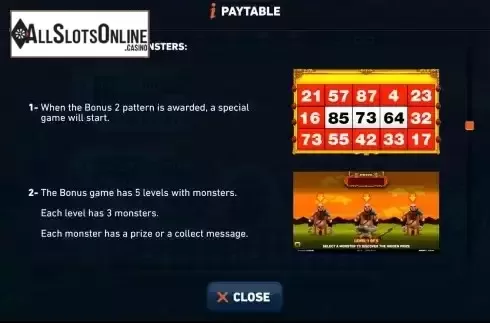Bonus Windmills monsters screen