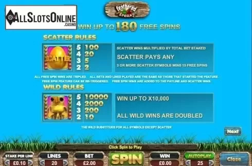 Paytable 2. Feathered Frenzy Slot from Big Time Gaming