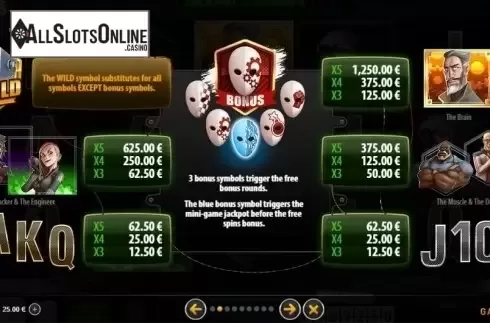 Paytable. Five Raiders from GAMING1