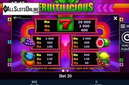 Paytable 1. Fruitilicious (Green Tube) from Greentube
