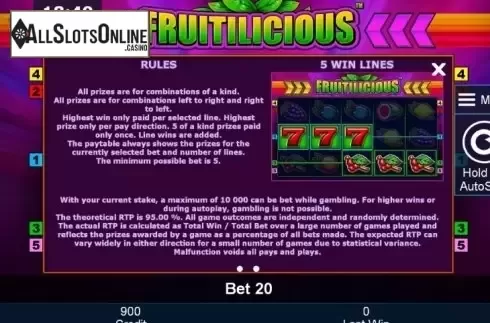 Paytable 2. Fruitilicious (Green Tube) from Greentube