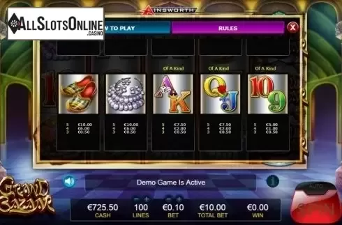 Paytable 2. Grand Bazaar from Ainsworth