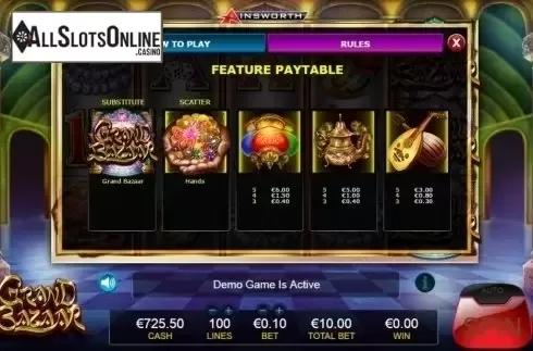 Paytable 3. Grand Bazaar from Ainsworth