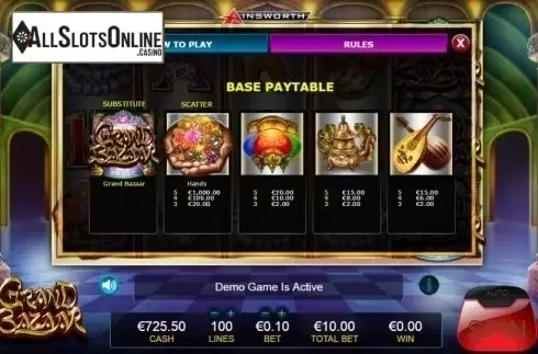 Paytable 1. Grand Bazaar from Ainsworth