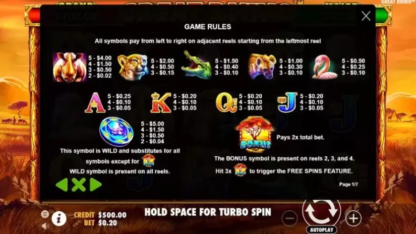 Great Rhino slot screenshot 2