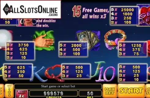 Paytable . Gypsy Soul from Noble Gaming
