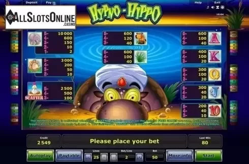 Paytable . Hypno Hippo from Novomatic