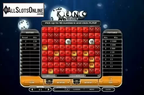 Game Screen. Keno Classic from Oryx