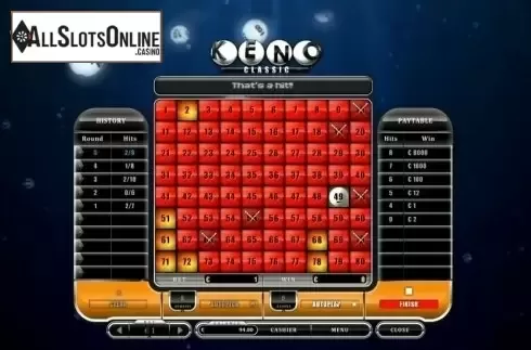 Game Screen. Keno Classic from Oryx