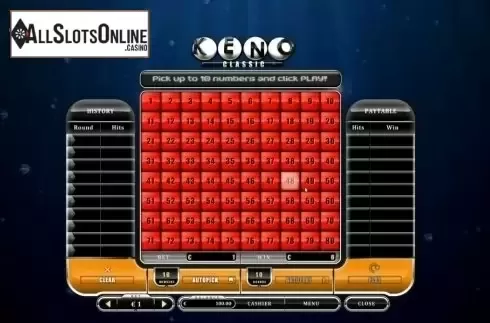 Game Screen. Keno Classic from Oryx