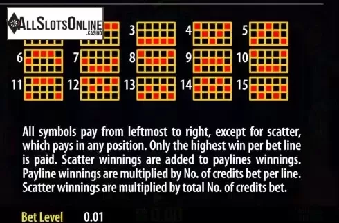 Paylines screen. Love Reaction from World Match