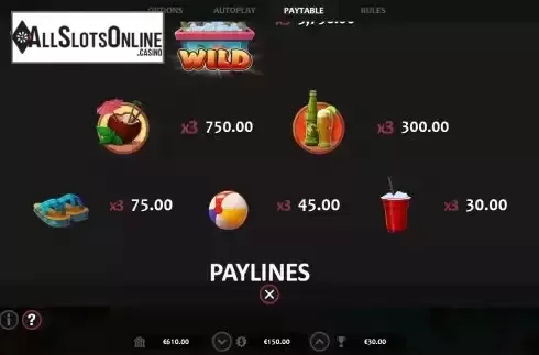 Paytable screen