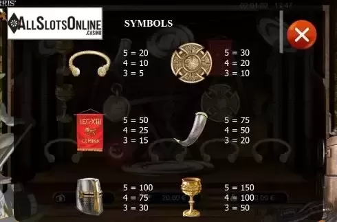 Paytable screen