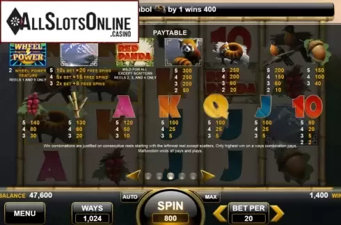 Paytable. Red Panda (Spin Games) from Spin Games