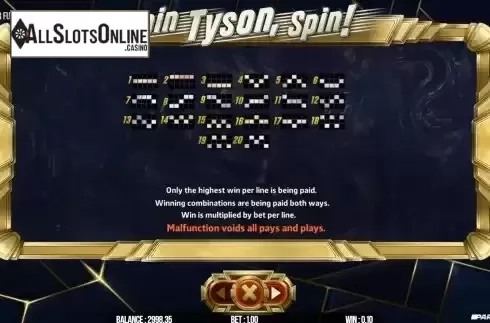 Pay Lines screen