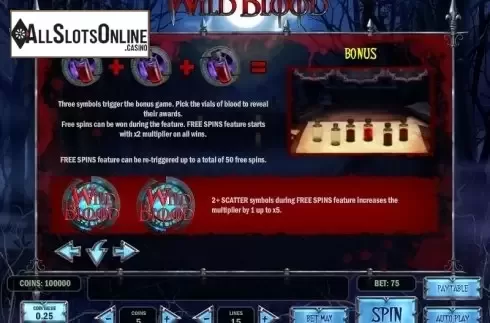 Paytable 2. Wild Blood from Play'n Go