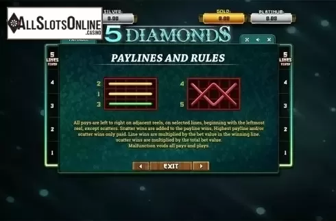 Paytable 2. 5 Diamonds	 from Betsoft