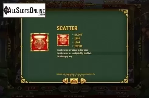 Scatter. 5 Lucky Lions from Habanero