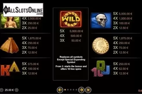 Paytable. Amazon Fierce from GAMING1