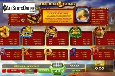 Paytable. Ancient Gong from GameArt
