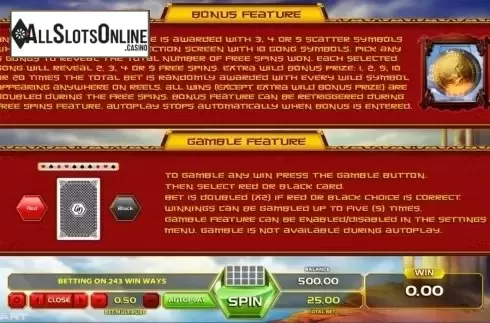 Paytable 2. Ancient Gong from GameArt