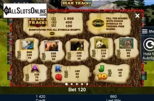 Paytable 1. Bear Tracks from Greentube