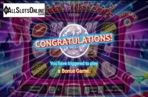Bonus game intro screen. Bridal Miss'cheif from GECO Gaming