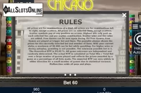 Paytable 3. Chicago (Green Tube) from Greentube