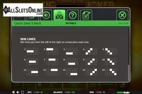 Paylines. Classic Joker 5 Reels from StakeLogic