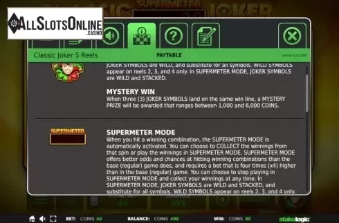 Feature 1. Classic Joker 5 Reels from StakeLogic