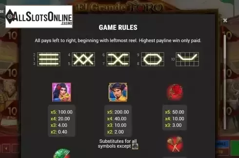 Paylines screen