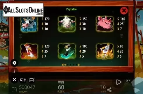 Paytable screen
