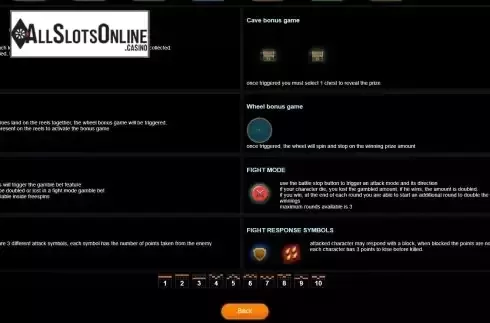 Features and paylines screen