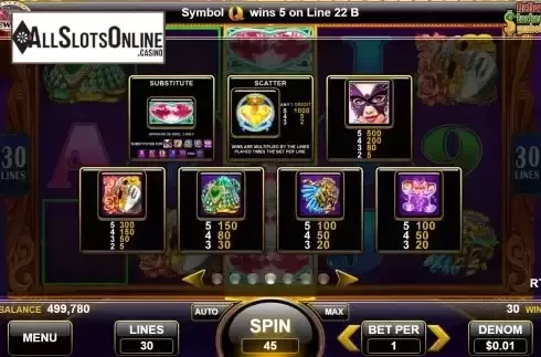Paytable screen