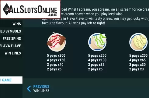 Paytable. Iced Wins from Slot Factory