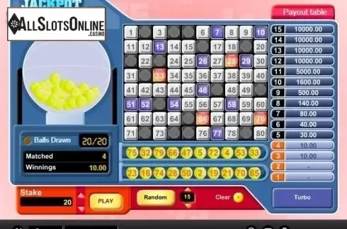 Win Screen. Jackpot Keno from 1X2gaming