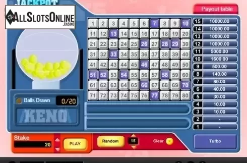 Game Screen 2. Jackpot Keno from 1X2gaming