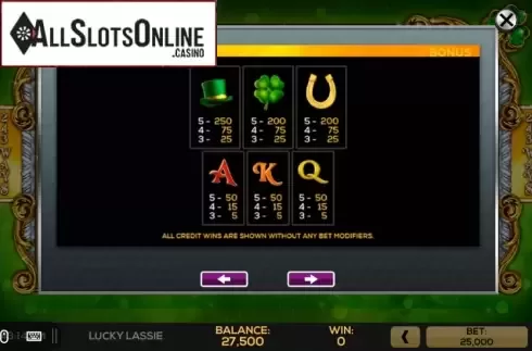 Pay Tables 2. Lucky Lassie from High 5 Games