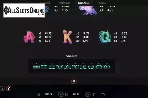 Paylines screen