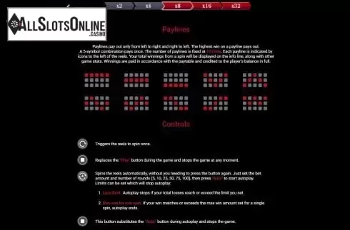 Paylines screen